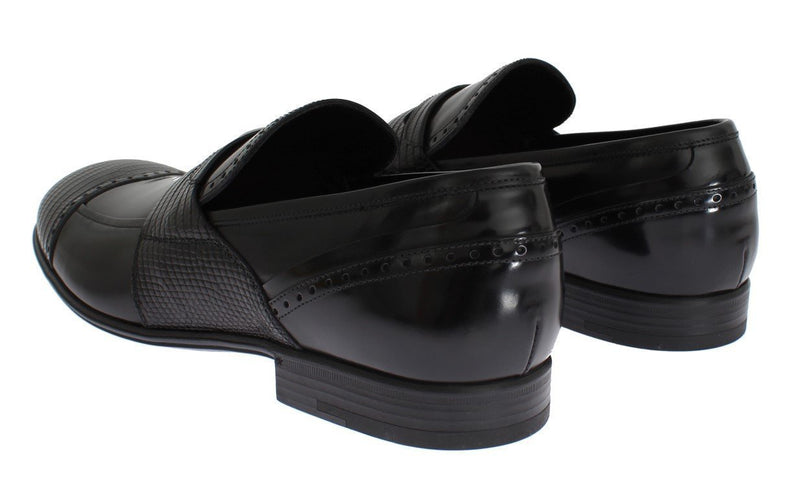 Black Lizard Leather Loafers Dress Shoes