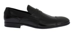 Black Lizard Leather Loafers Dress Shoes