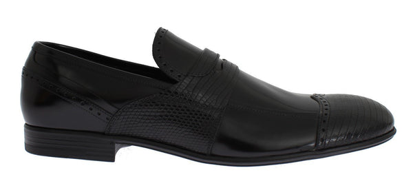 Black Lizard Leather Loafers Dress Shoes