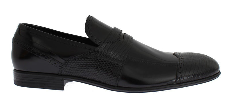 Black Lizard Leather Loafers Dress Shoes