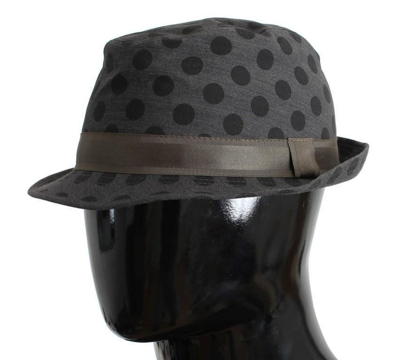 Gray Polka Dotted Wool Fedora Trilby Hat
