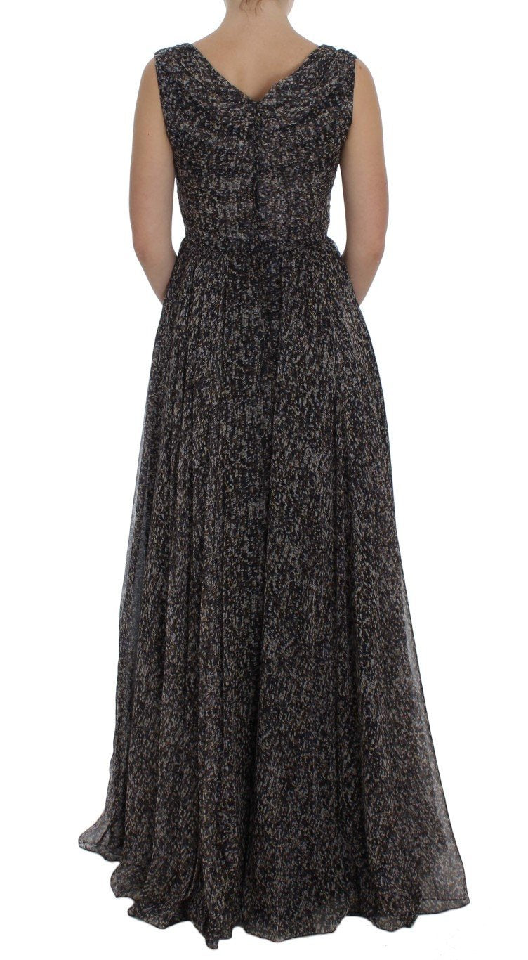 Mulitcolor Black Silk Gown Full Length Sequin Dress