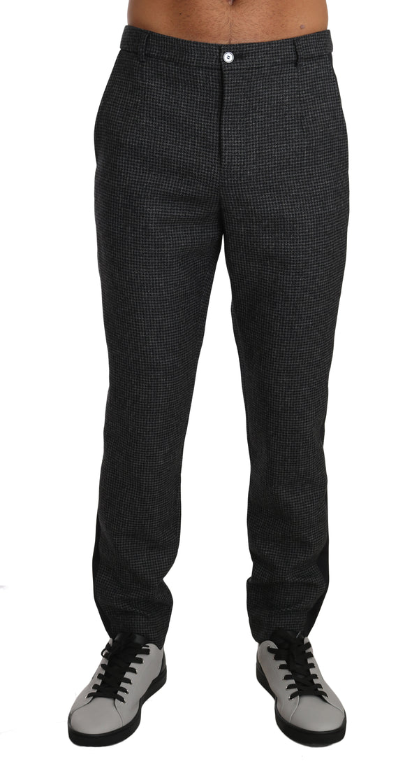 Gray Wool Patterned Formal Trousers