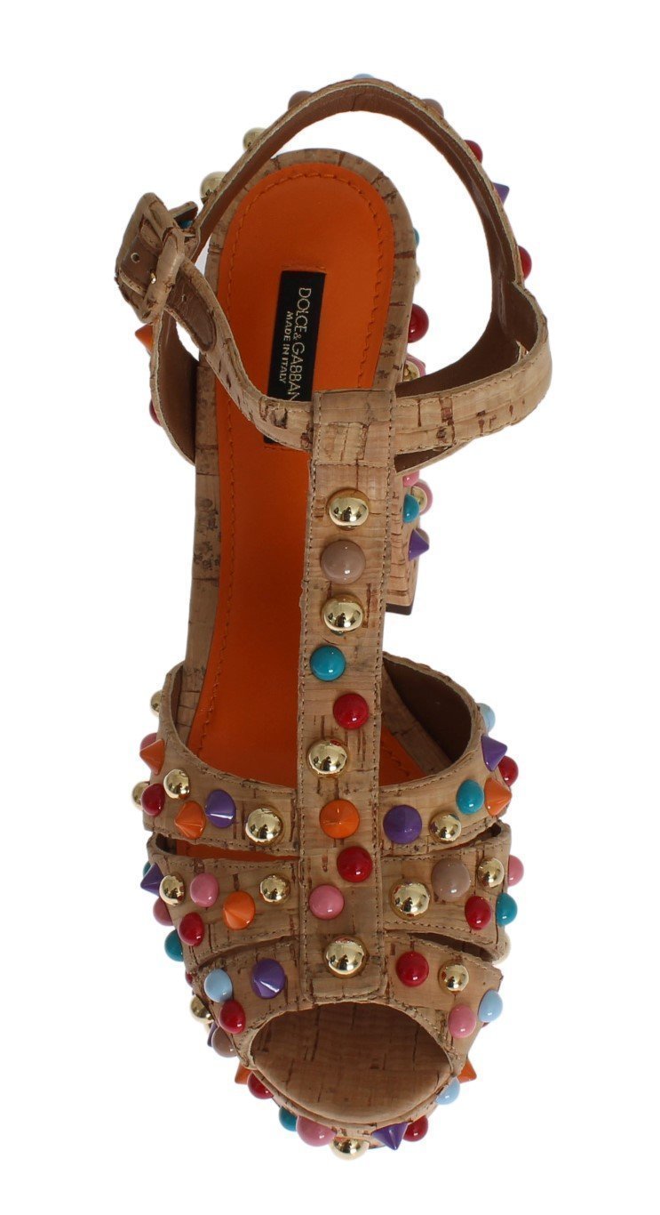 Beige Cork Studded Strap Sandals