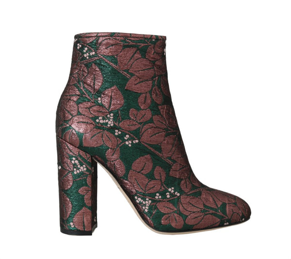 Green Jacquard Zipper Ankle Boots
