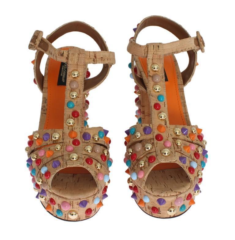 Beige Cork Studded Strap Sandals