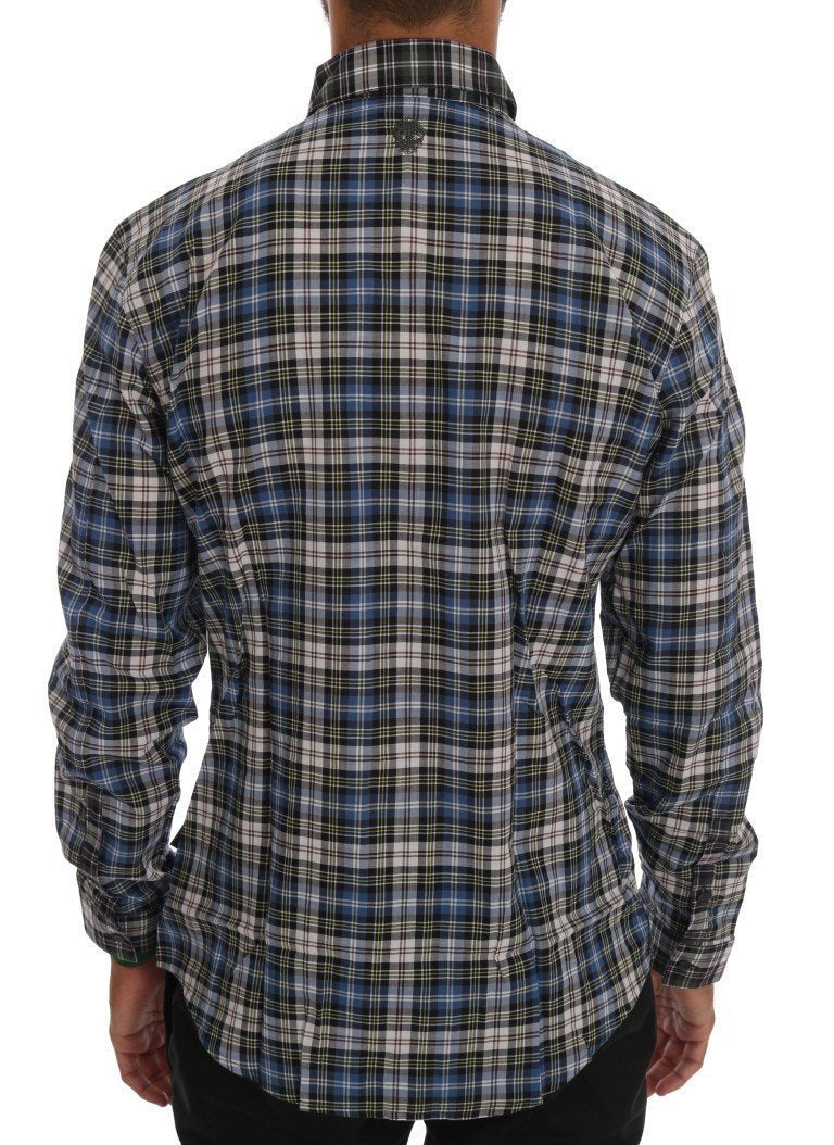 Blue Checkered Cotton Slim Fit Casual Shirt