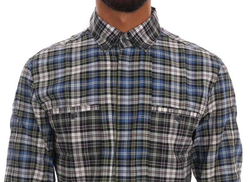 Blue Checkered Cotton Slim Fit Casual Shirt