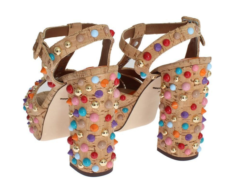 Beige Cork Studded Strap Sandals