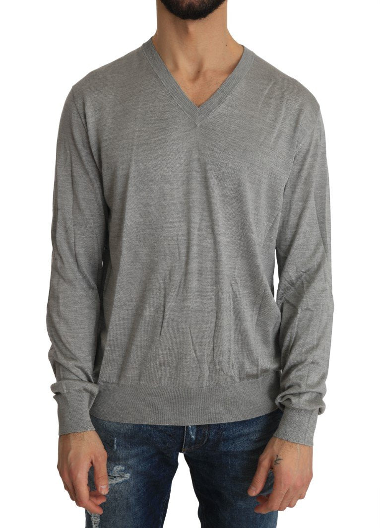Silver Silk V-neck Pullover Sweater