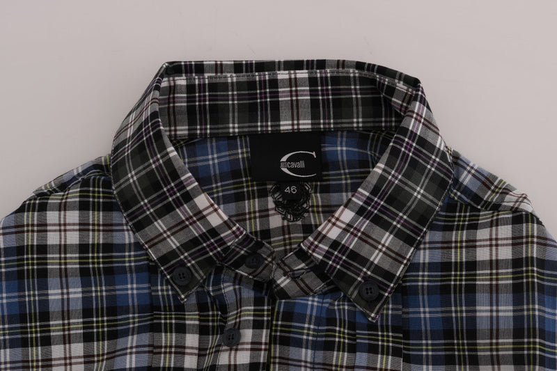 Blue Checkered Cotton Slim Fit Casual Shirt