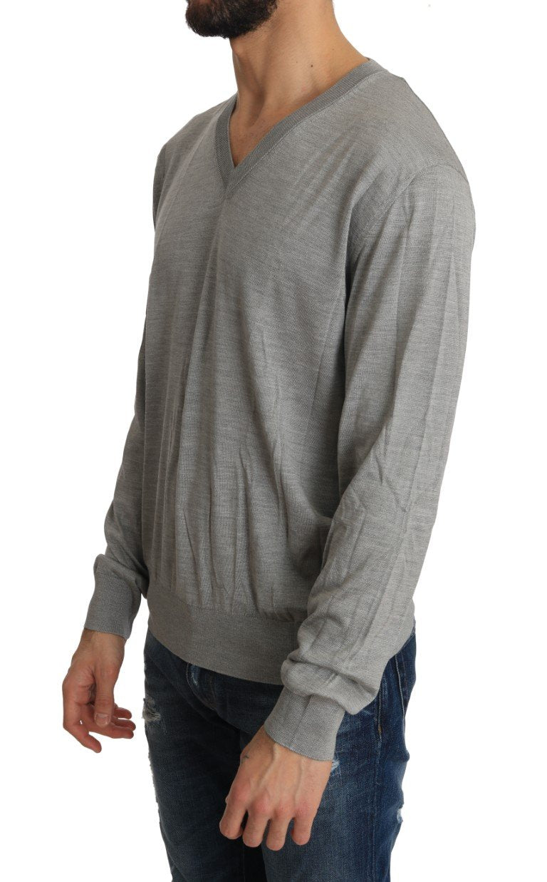 Silver Silk V-neck Pullover Sweater