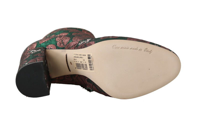 Green Jacquard Zipper Ankle Boots