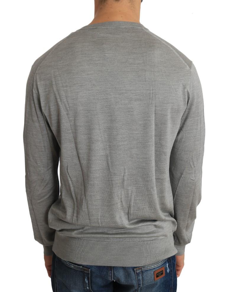 Silver Silk V-neck Pullover Sweater