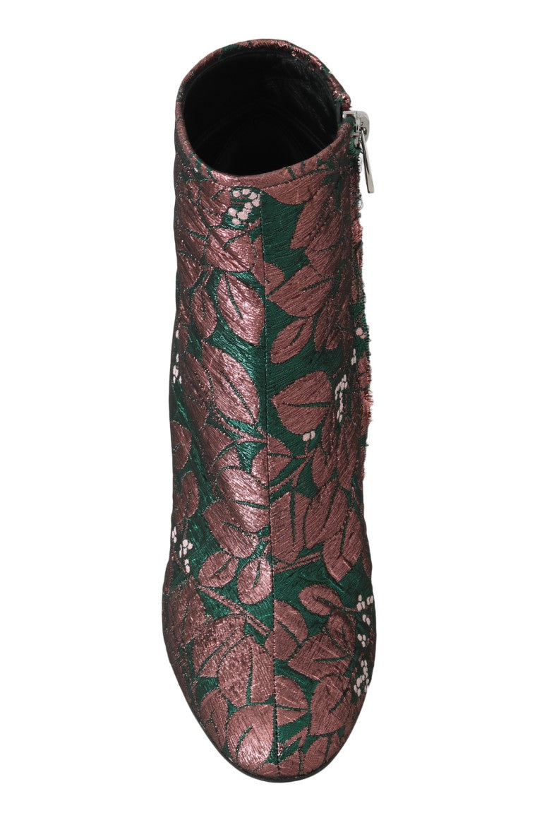 Green Jacquard Zipper Ankle Boots