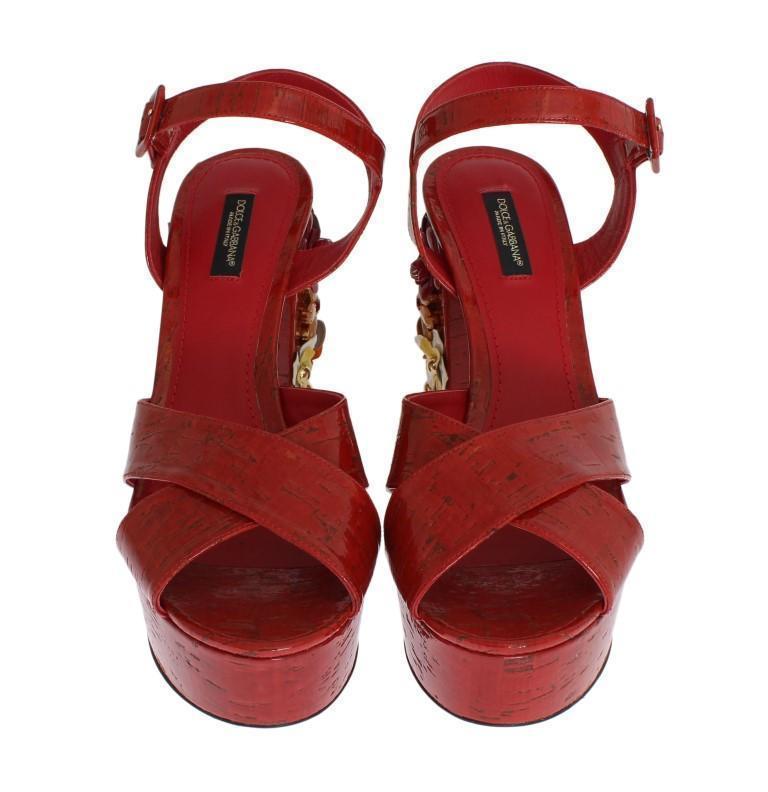 Red Leather Crystal Strap Sandals