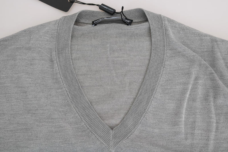 Silver Silk V-neck Pullover Sweater