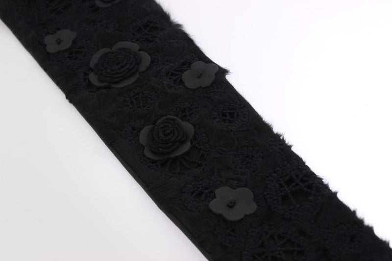 Black Leather Floral Xiangao Fur Gloves