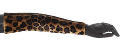 Brown Leopard Leather Velvet Gloves