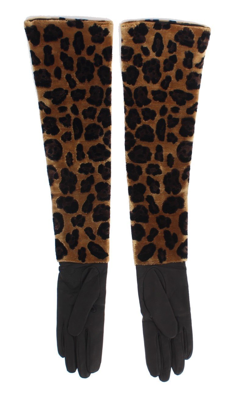 Brown Leopard Leather Velvet Gloves
