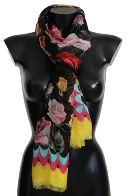 Multicolor Roses Silk Wrap Shawl