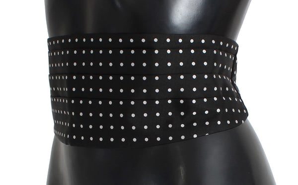 Black Polka Dotted Waist Belt Silk Cummerbund