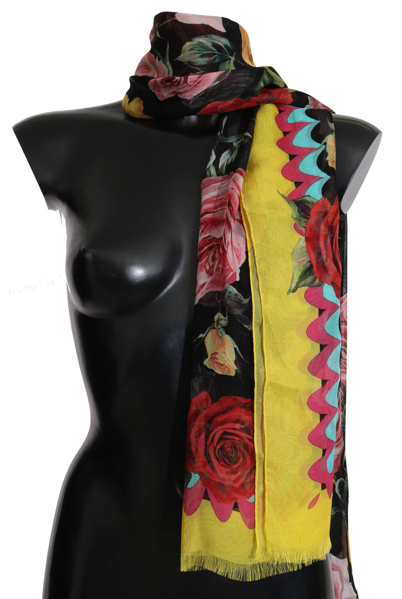 Multicolor Roses Silk Wrap Shawl