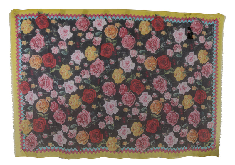 Multicolor Roses Silk Wrap Shawl