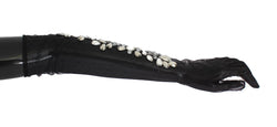 Black Floral Crystal Elbow Gloves