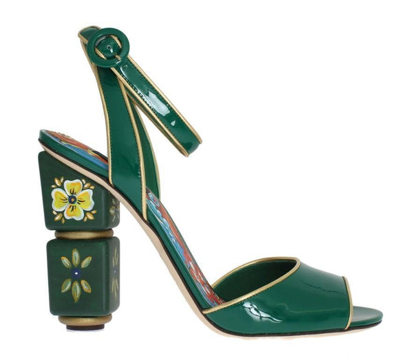 Green Leather Handpainted Shoes