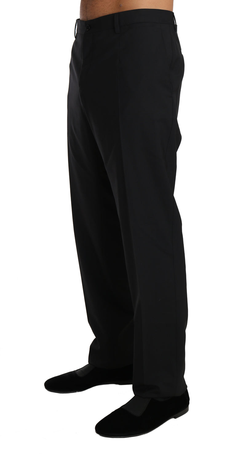 Black Wool Stretch Formal Trousers