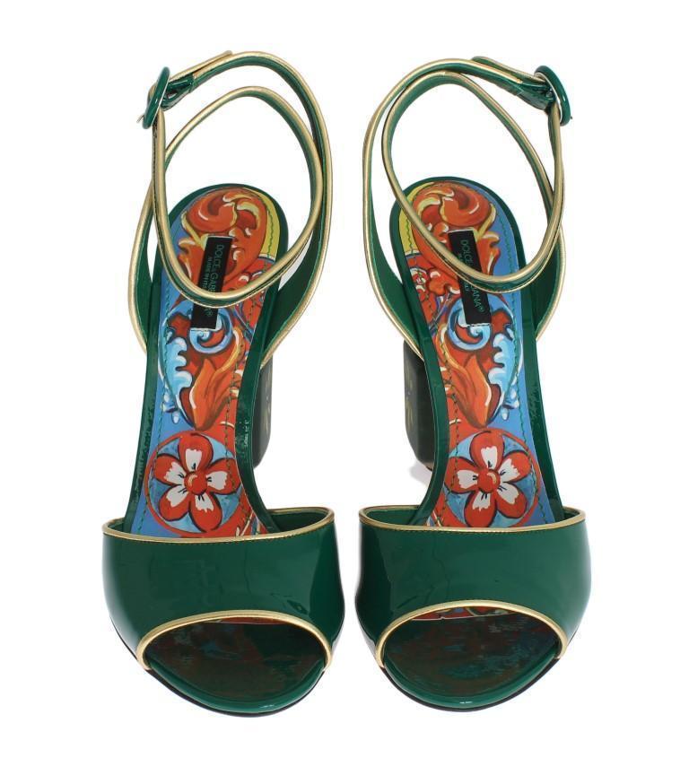 Green Leather Handpainted Shoes