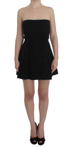 Black Cotton Stretch Mini A-Line Dress