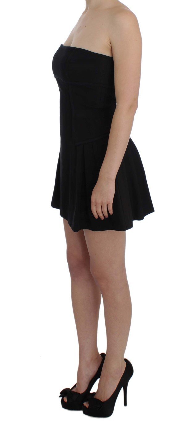 Black Cotton Stretch Mini A-Line Dress