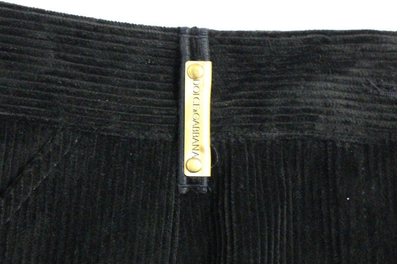 Black Corduroys Straight Logo Casual Pants