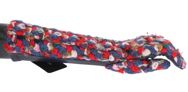 Blue Leather Multicolor Long Gloves