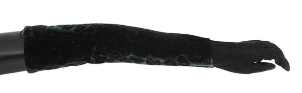 Green Black Leopard Leather Elbow Gloves