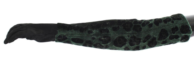 Green Black Leopard Leather Elbow Gloves