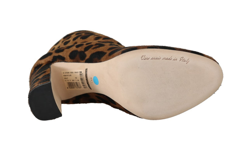 Brown Leopard Pony Hair Ankle Boots