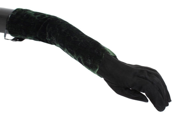 Green Black Leopard Leather Elbow Gloves