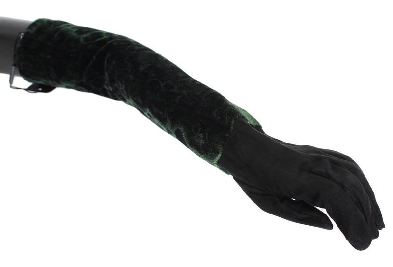 Green Black Leopard Leather Elbow Gloves