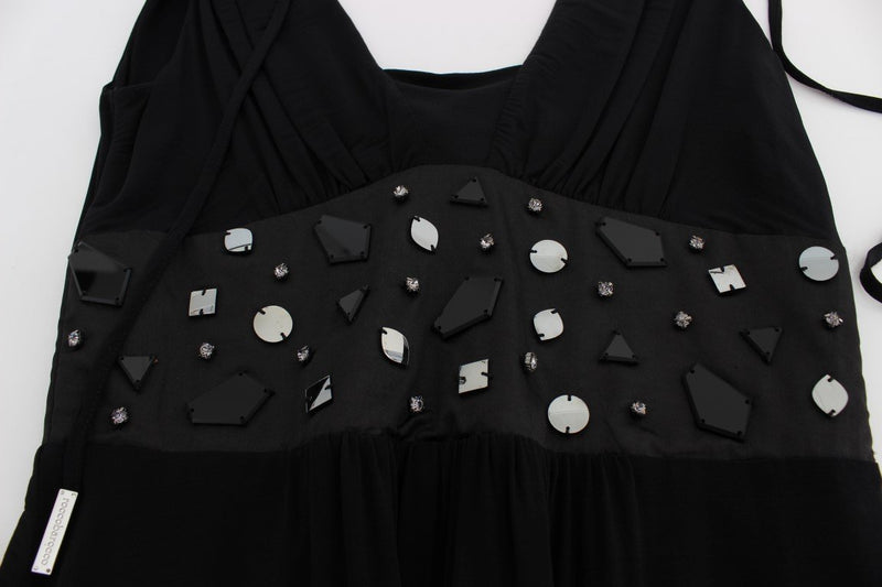 Black Viscose Long Maxi Shift Crystal Dress