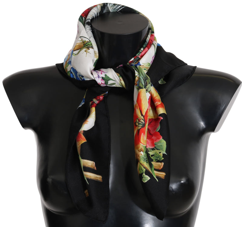 Multicolor Square Silk Tiger Floral Scarf