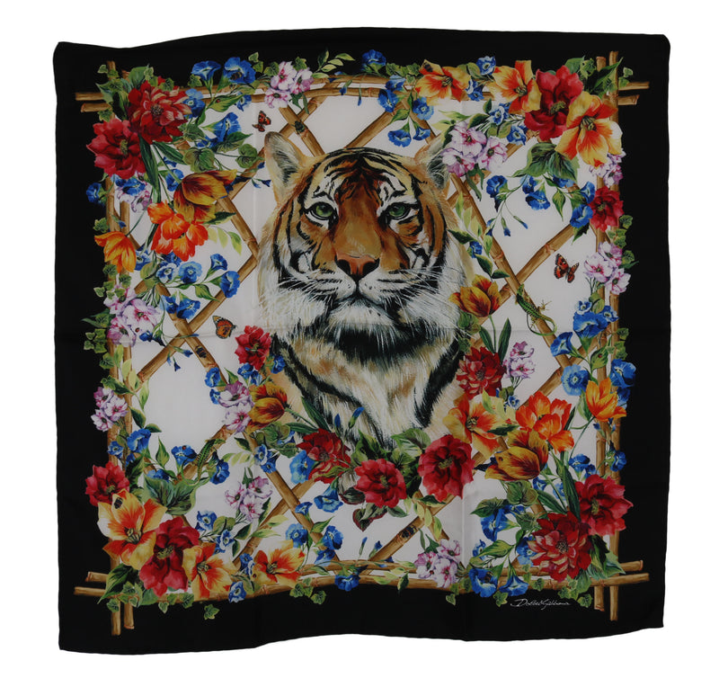 Multicolor Square Silk Tiger Floral Scarf