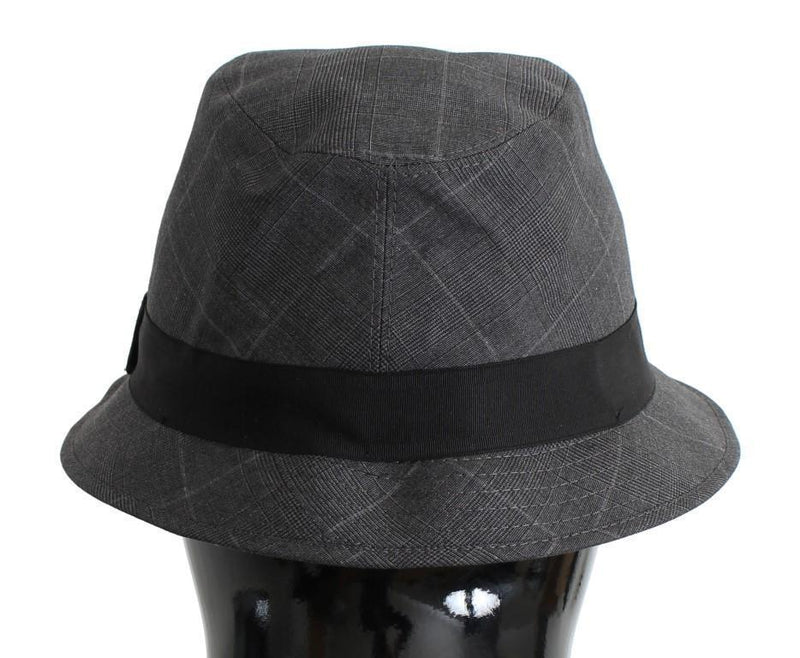 Gray Check Cotton Fedora Trilby Hat