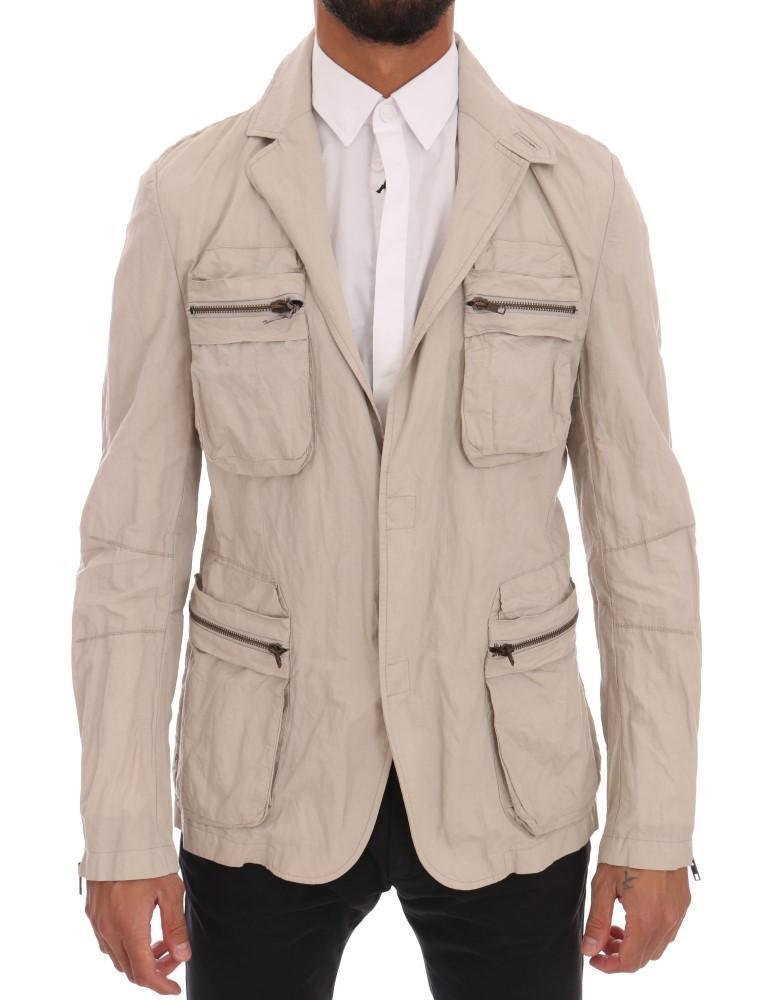 Beige Cotton Casual Jacket