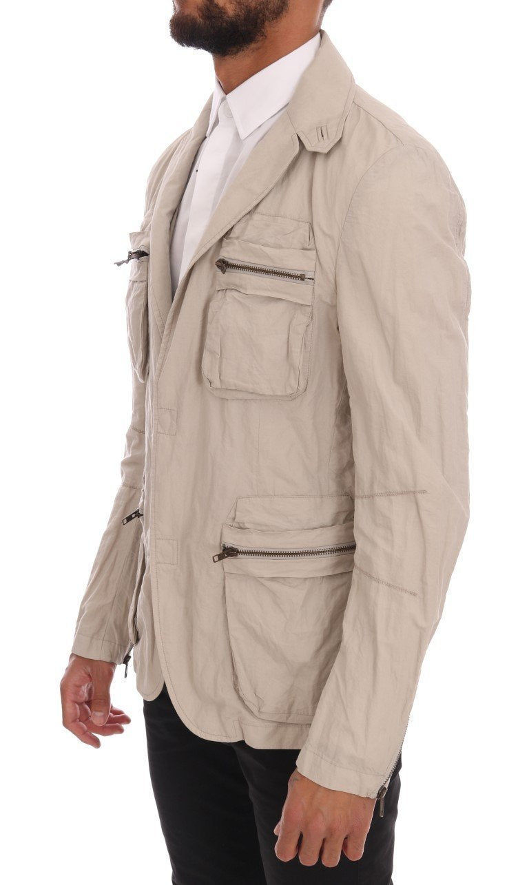 Beige Cotton Casual Jacket