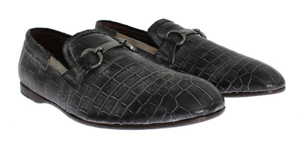 Gray Crocodile Loafers Dress Formal Shoes