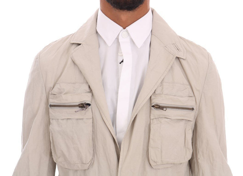 Beige Cotton Casual Jacket