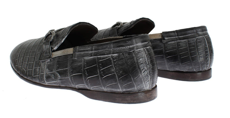 Gray Crocodile Loafers Dress Formal Shoes